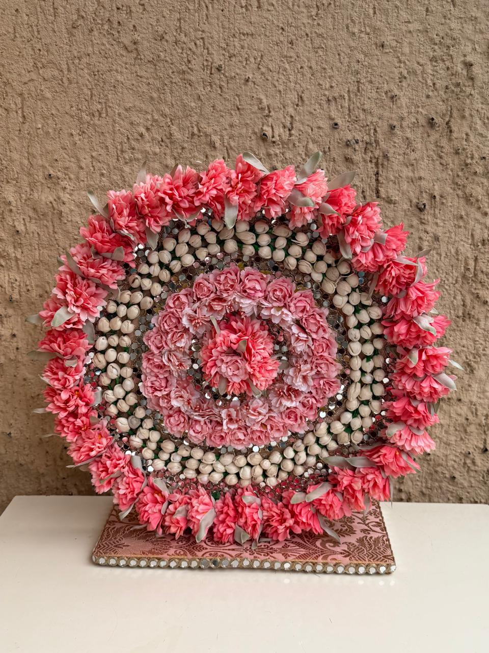 Premsons Pink Floral Chakri Singhasan – Decorative Idol Backdrop Stand for Ganpati, Pooja & Festive Décor