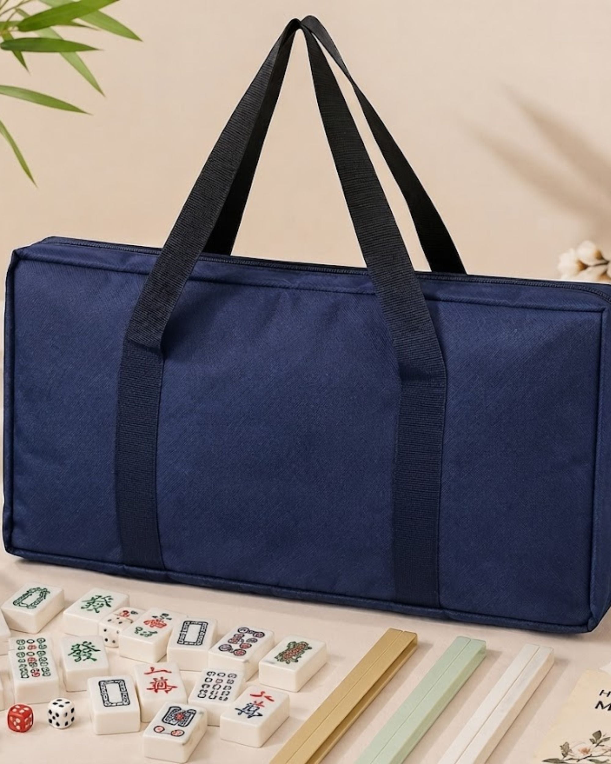 Premsons® Mahjong Carry Bag with 2 Tile & Rack Cases | Premium Travel Storage Bag Set Blue