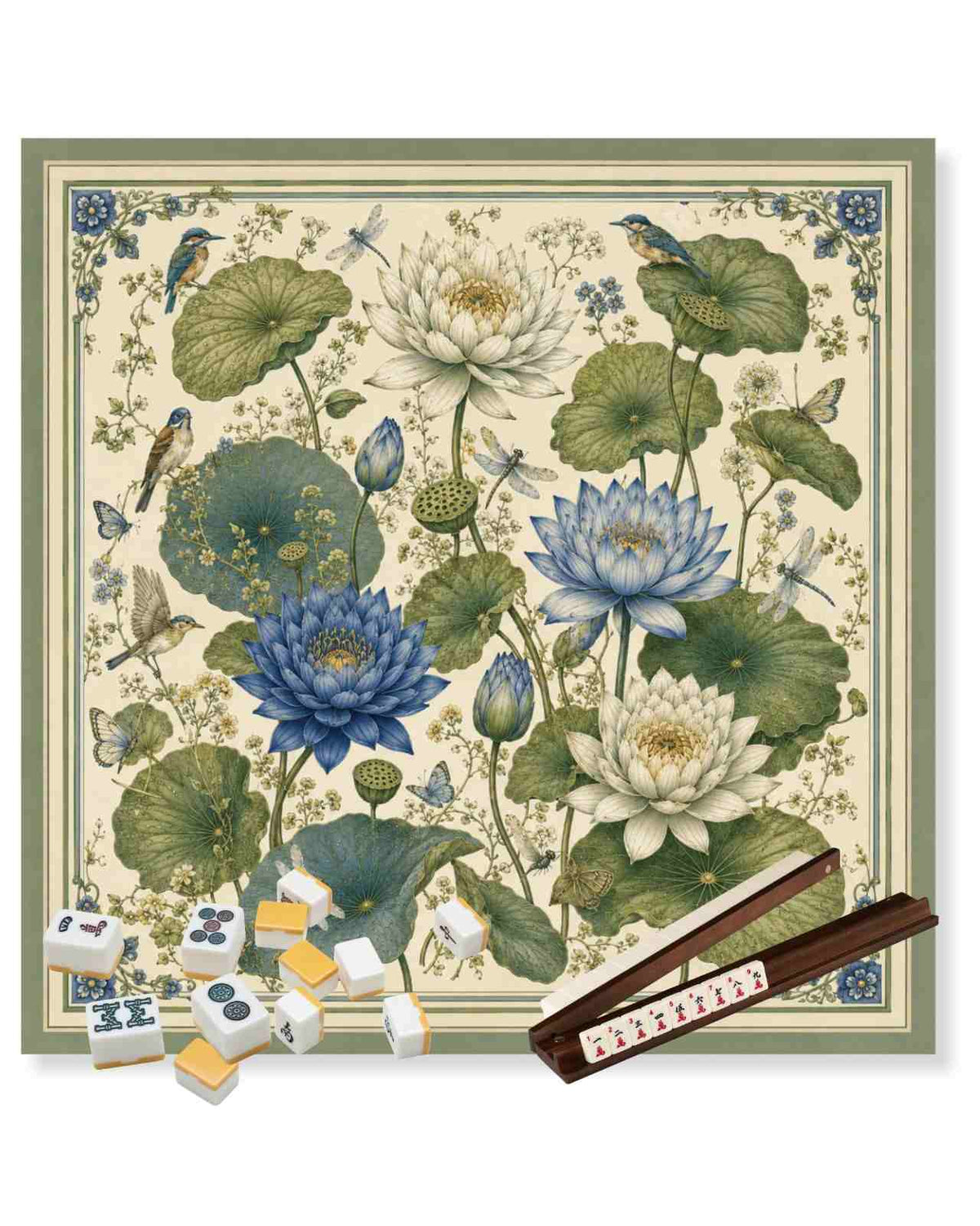 Premsons Lilypond Mahjong Mat – 33 x 33 inch Large Table Game Mat