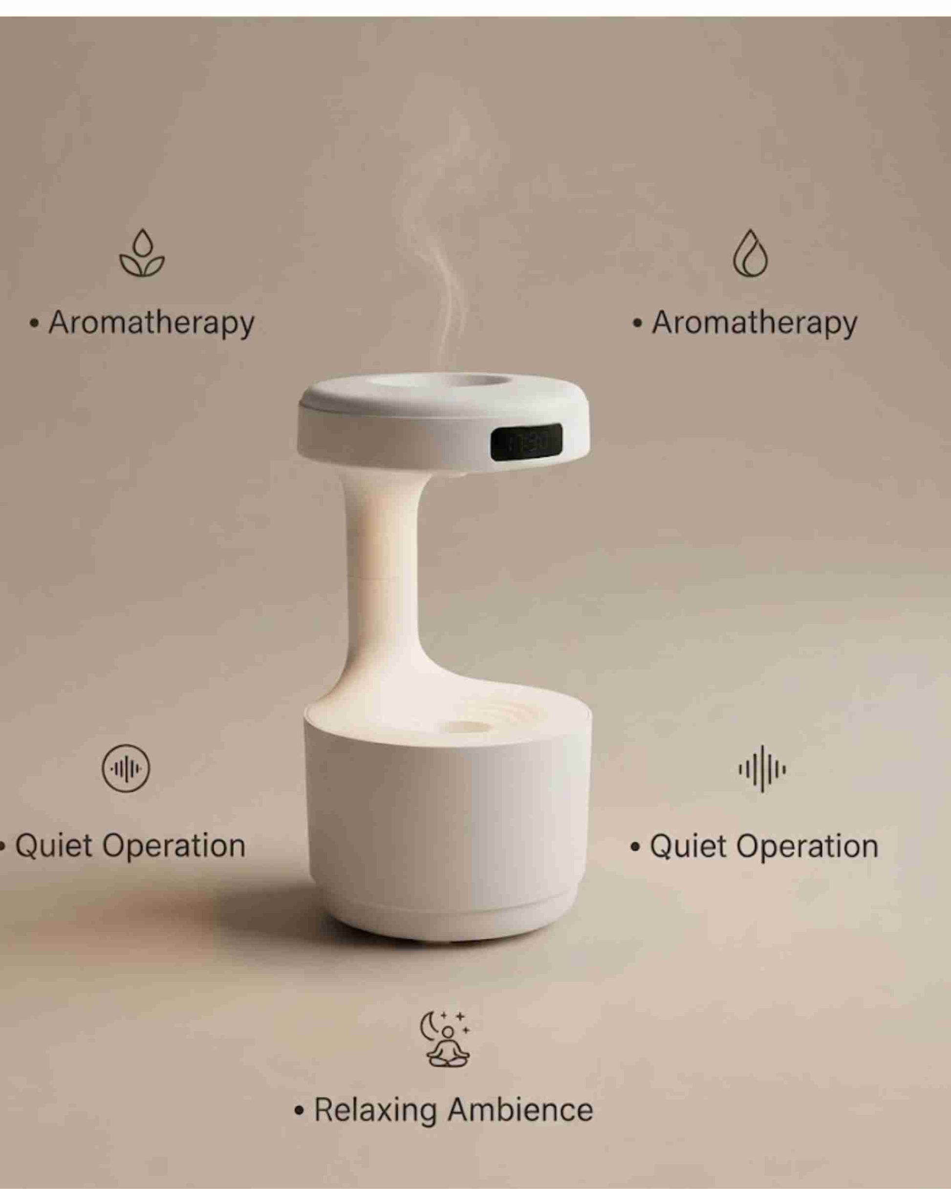 White aroma diffuser with LED window; aromatherapy, quiet operation