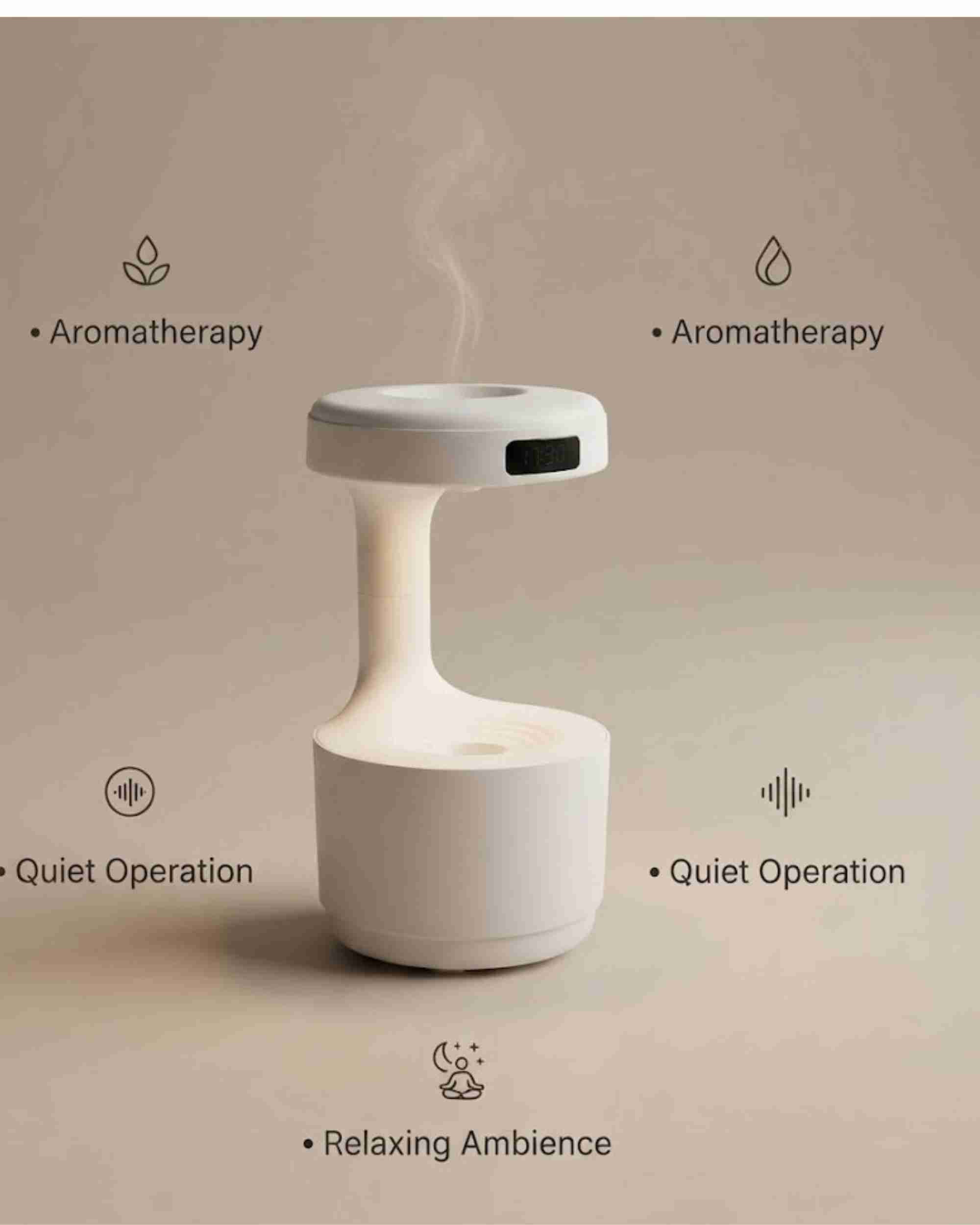 White aroma diffuser with LED window; aromatherapy, quiet operation