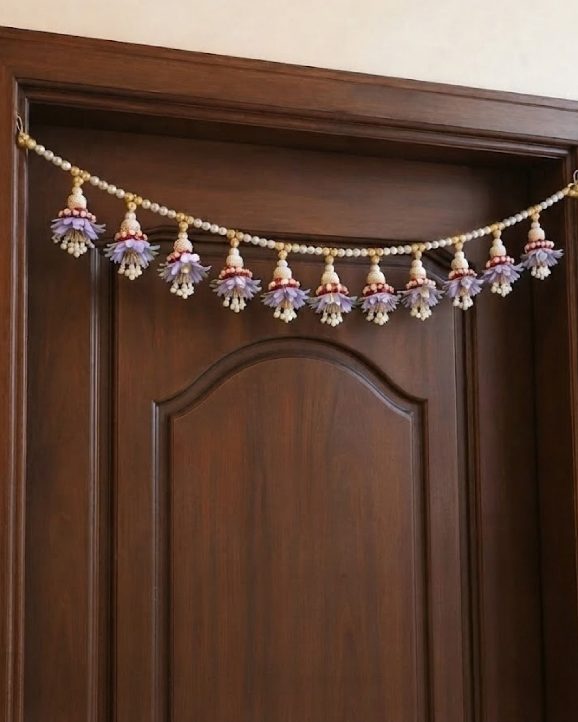 Premsons® Premium Handmade Lavender Floral Toran for Door | Artificial Flower Bandarwal with Pearl Tassels | Main Door, Mandir, Diwali, Wedding & Housewarming Decoration