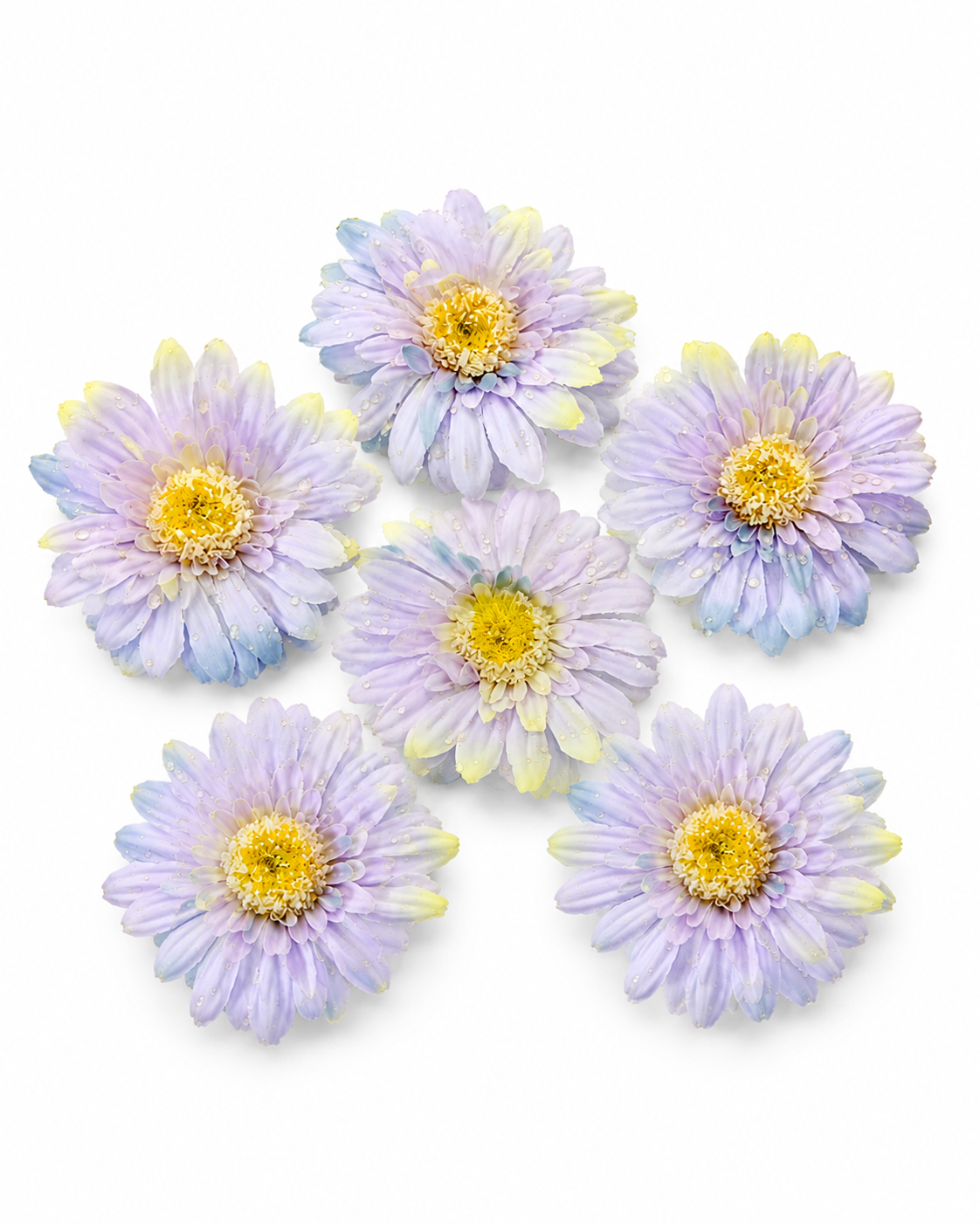 Lavender artificial floating lotus flowers with yellow centers