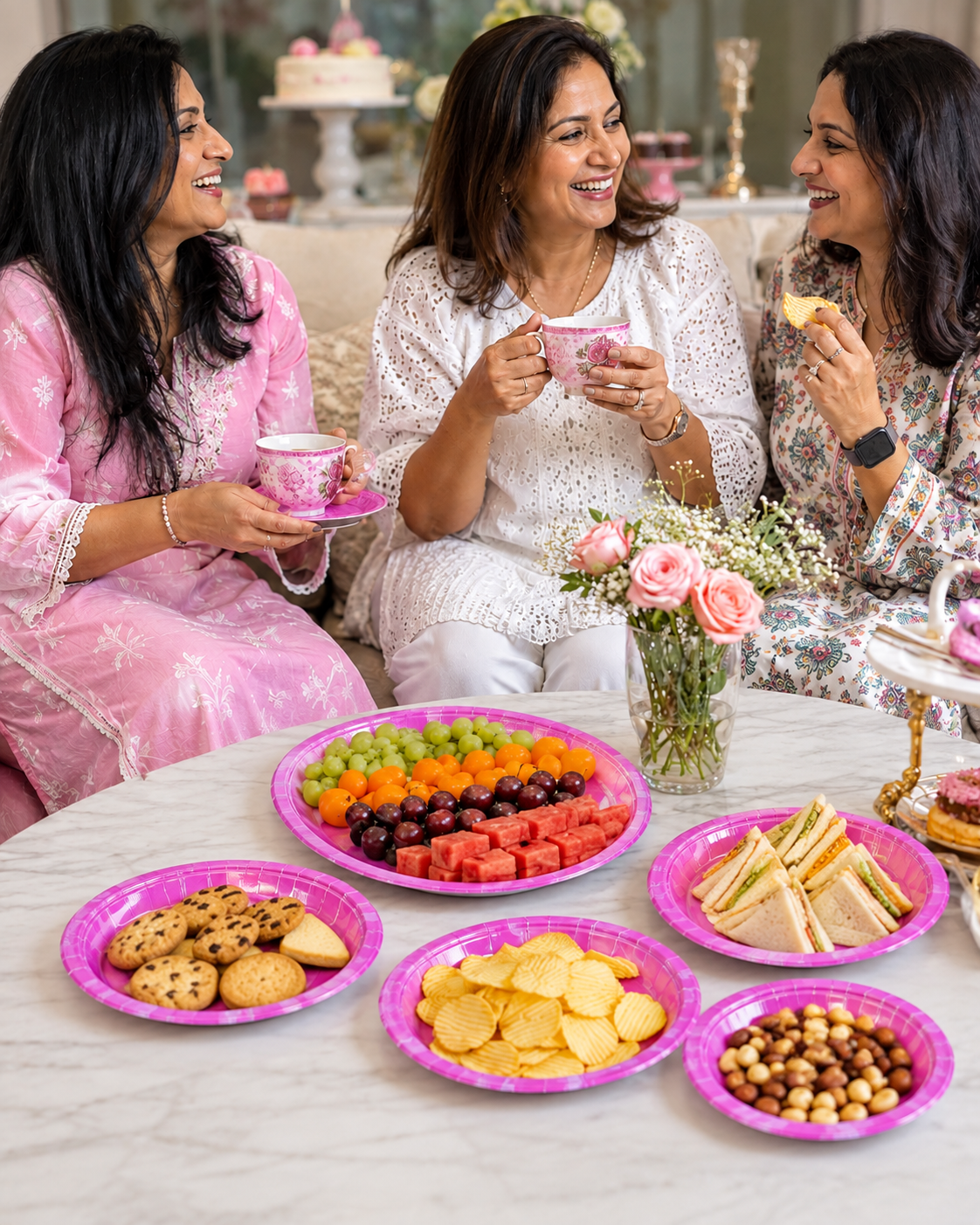 Premsons®  Pink Disposable Party Plates – Stylish Round Plates for Birthdays & Celebrations