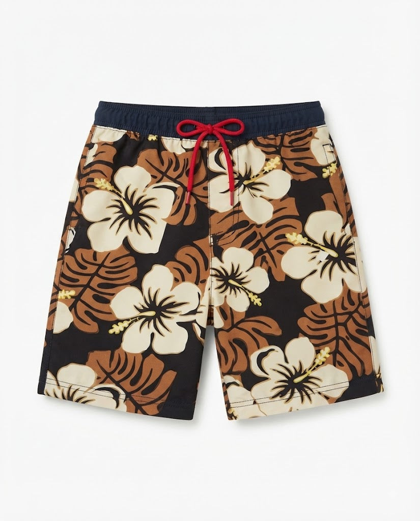 Premsons® Kids Boys Floral Printed Swim Shorts – Quick-Dry Beach & Swimming Trunks with Elastic Waist & Drawstring