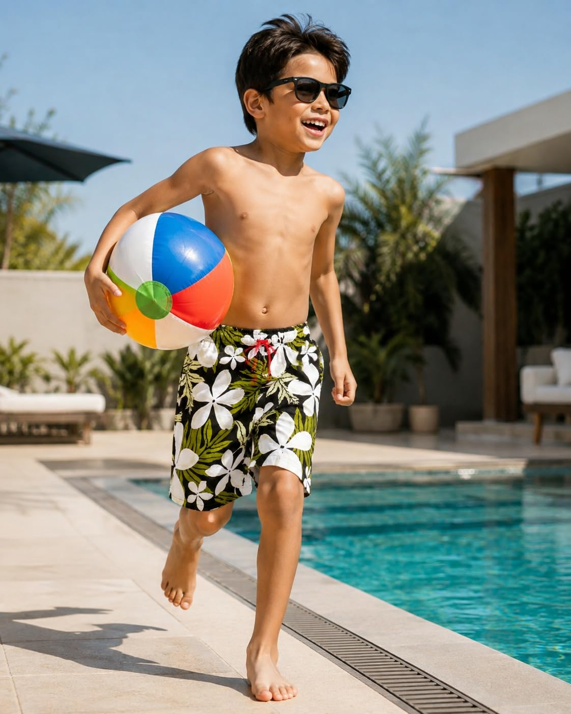 Premsons® Boys Swim Shorts for Kids | Tropical Floral Print Swimming Trunks with Drawstring | Quick-Dry Beach & Pool Wear