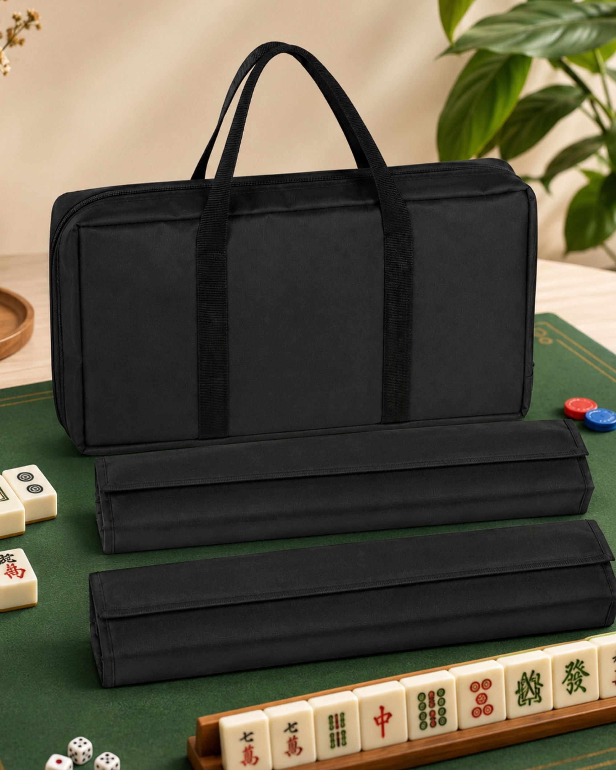 Premsons® Mahjong Carry Bag with 2 Tile & Rack Cases | Premium Travel Storage Bag Set black