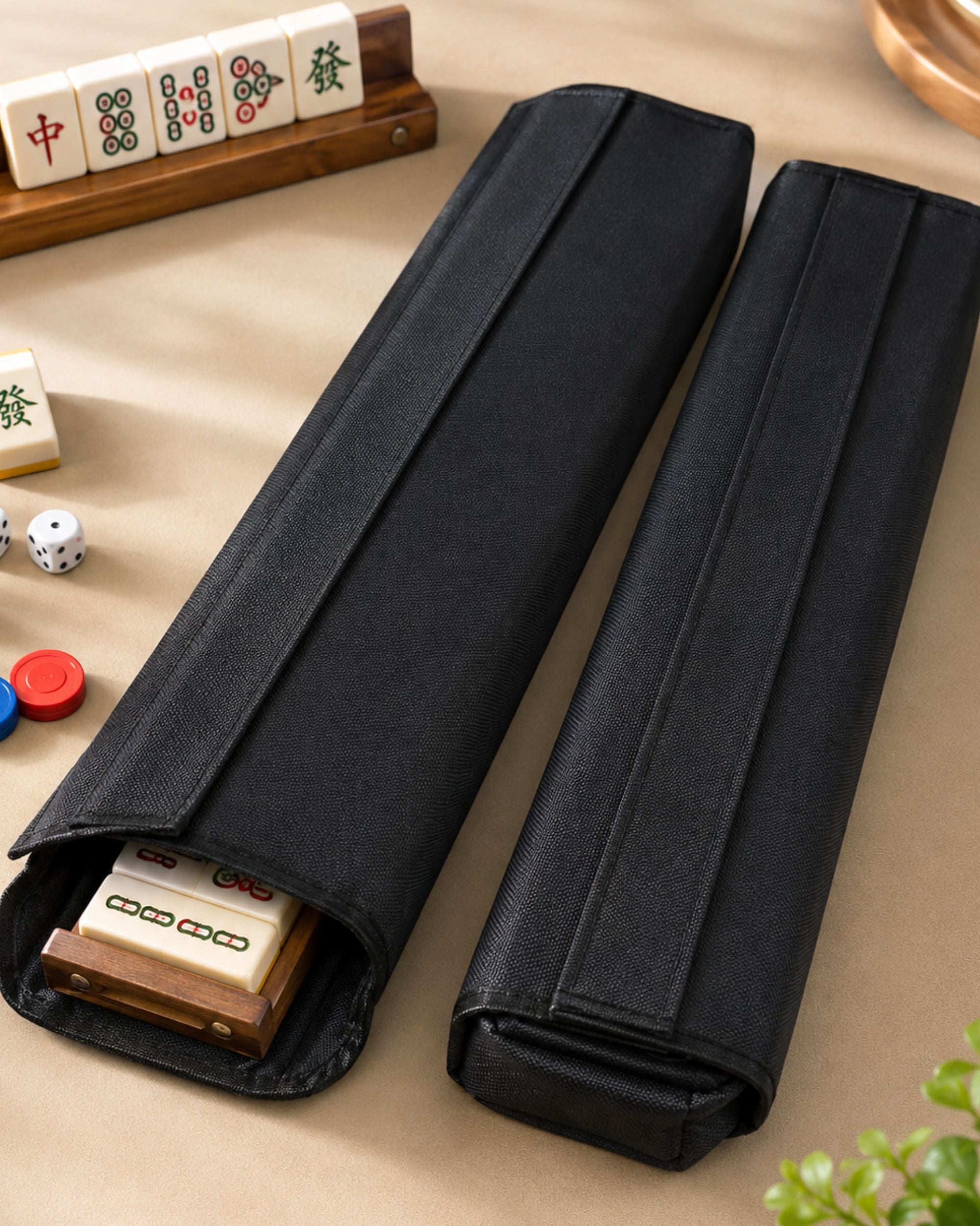Premsons® Mahjong Carry Bag with 2 Tile & Rack Cases | Premium Travel Storage Bag Set black