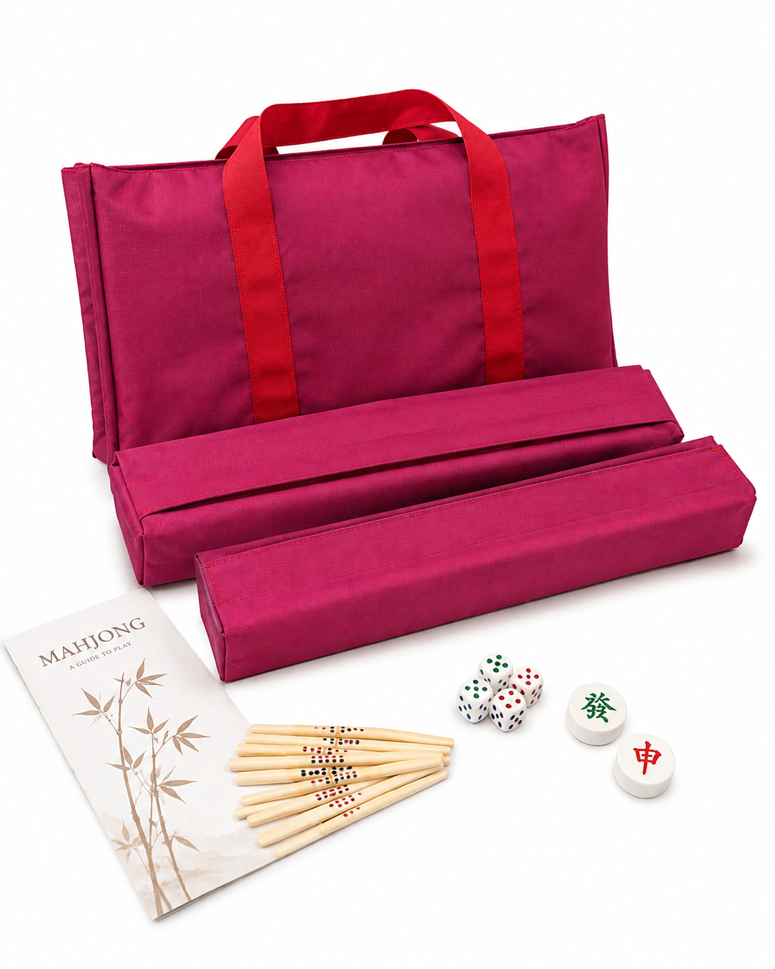 Premsons® Mahjong Carry Bag with 2 Tile & Rack Cases | Premium Travel Storage Bag Set Red