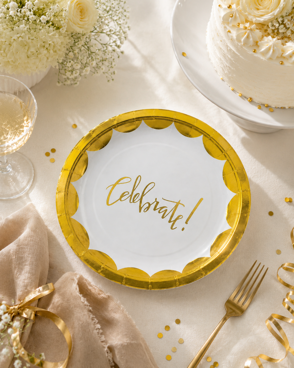 Premsons®  Elegant Gold “Celebrate!” Party Plate (Set of 10) (Pack of 2)