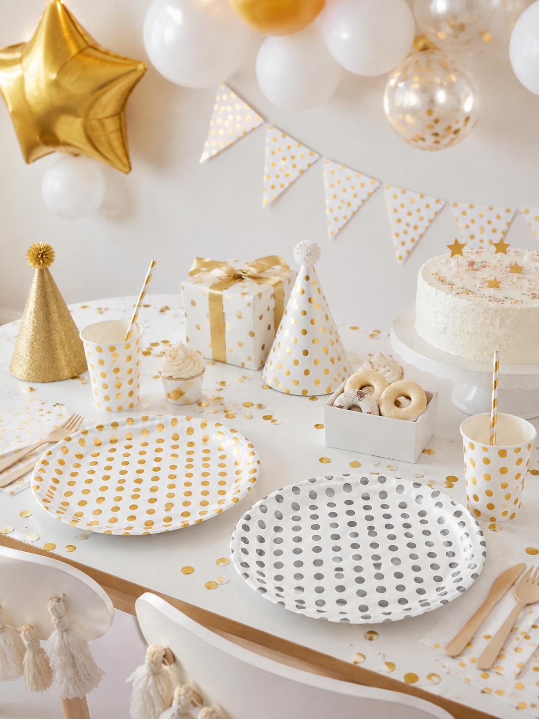 Premsons® Gold & Silver Polka Dot Party Plates – Elegant Disposable Plates for Birthdays, Parties & Celebrations (Set of 10) (Pack of 2)