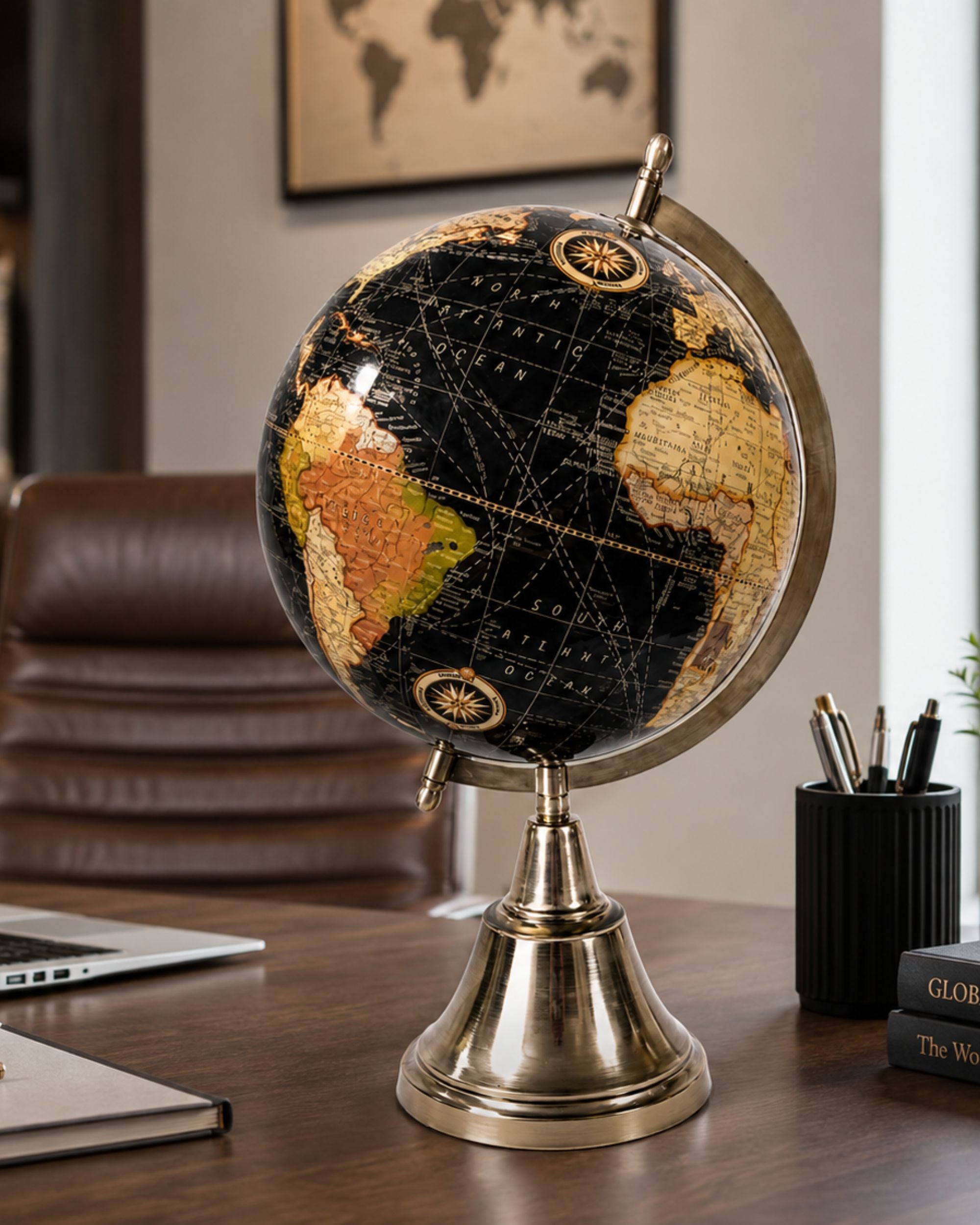 Premsons® Medium Size World Globe - Black & Gold with Metal Stand