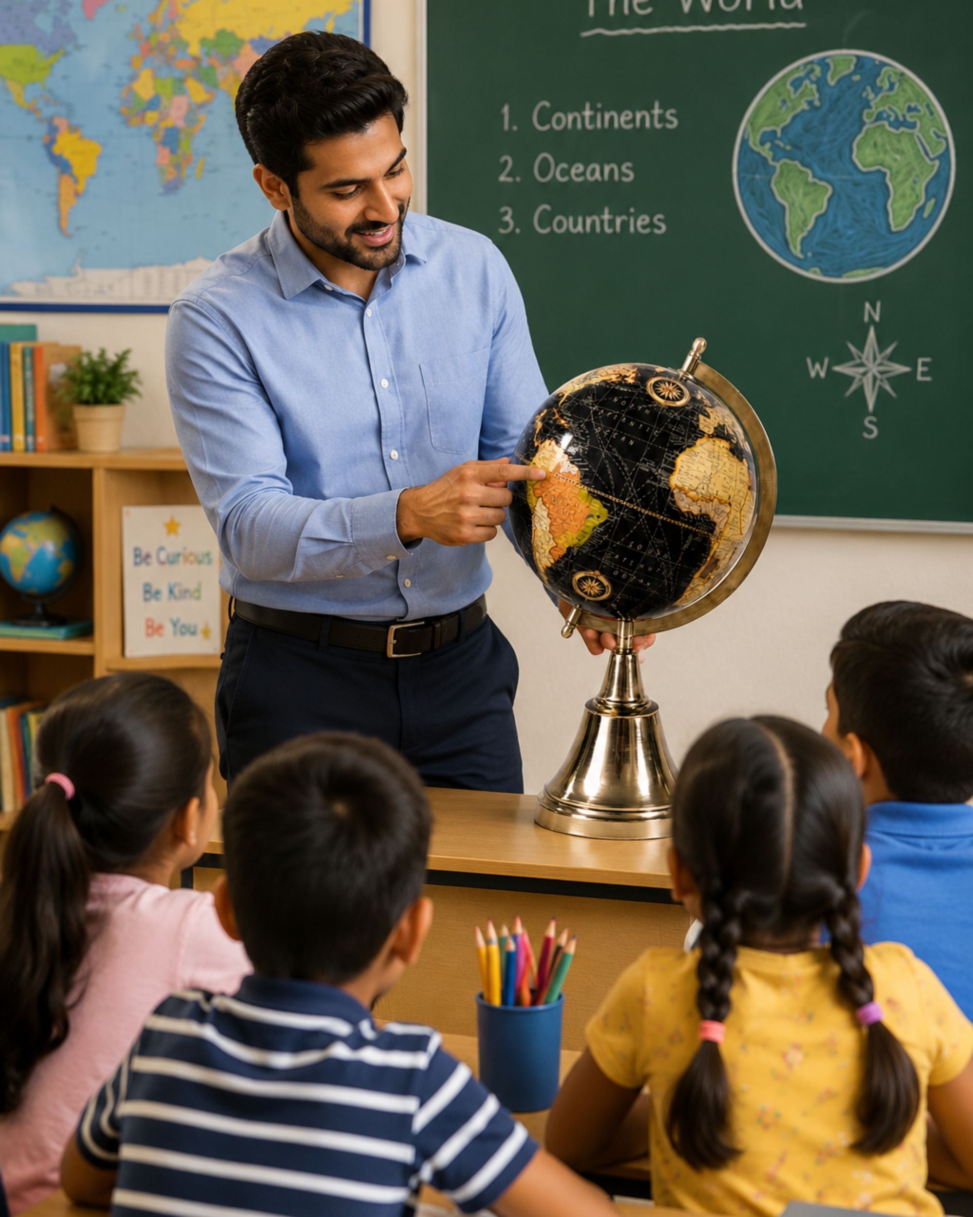 Premsons® Medium Size World Globe - Black & Gold with Metal Stand