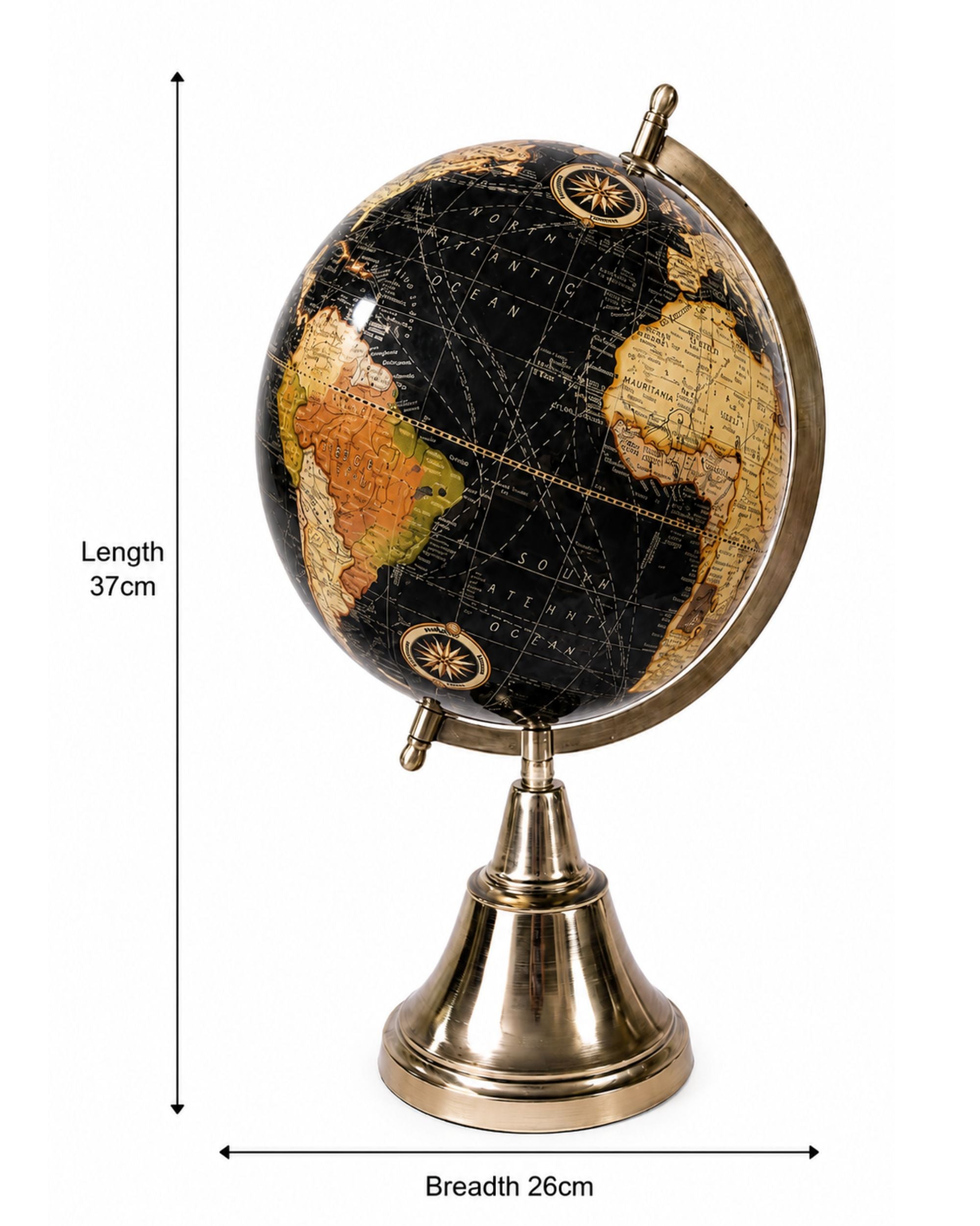 Premsons® Medium Size World Globe - Black & Gold with Metal Stand