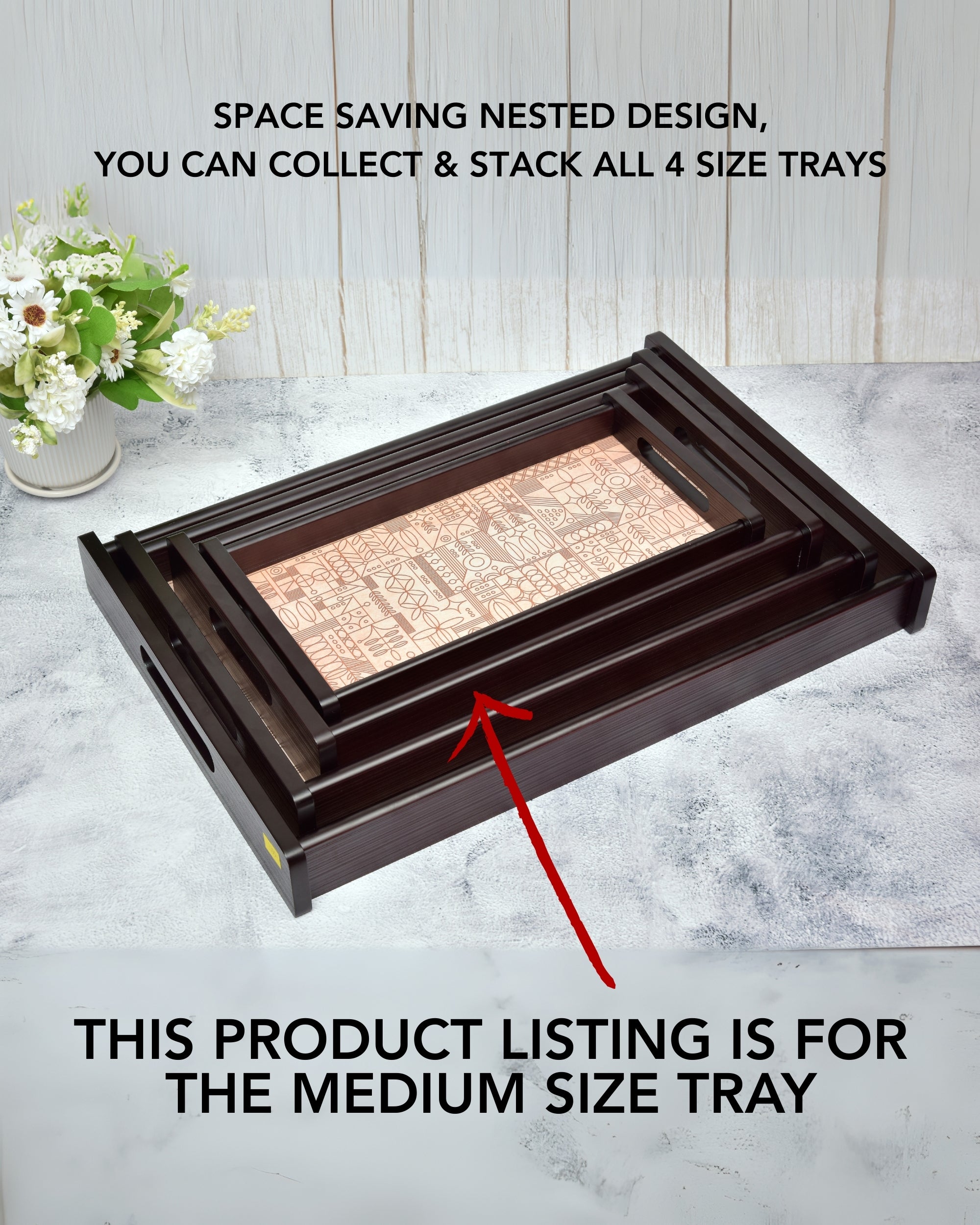 Premsons® Line Art Wooden Serving Tray – Elegant Rectangle Wood Tray with Artistic Design | Premium Quality for Home, Kitchen, Dining & Décor | Serve Food & Drinks in Style