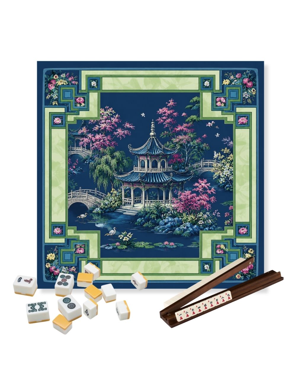 Premsons® Midnight in Shanghai Mahjong Table Mat – Premium Anti-Slip Square Gaming & Decorative Mat - 23 x 23 inch - Versatile Non-Slip Play Surface