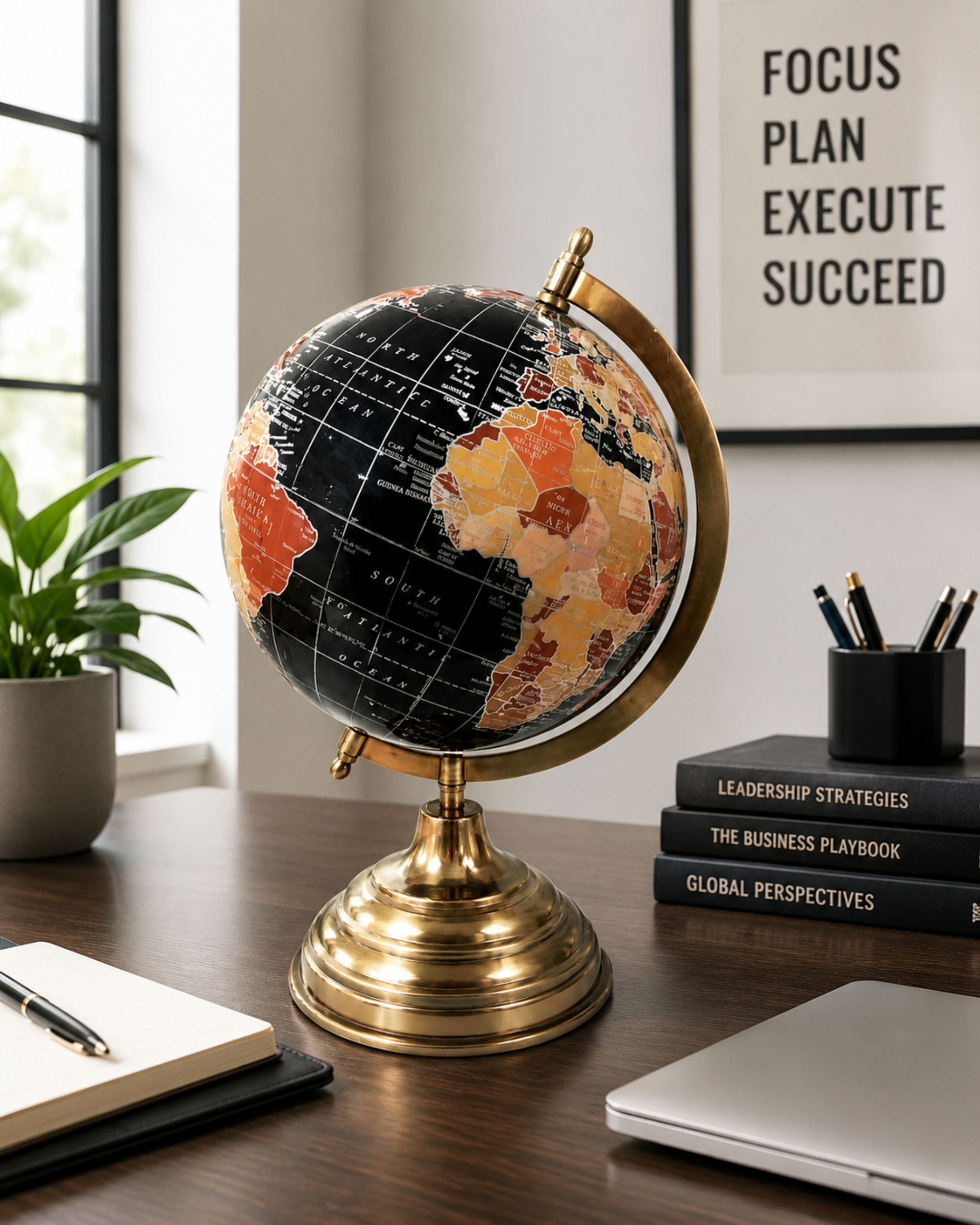 Premsons® Medium Size Decorative World Globe – Modern Black & Gold