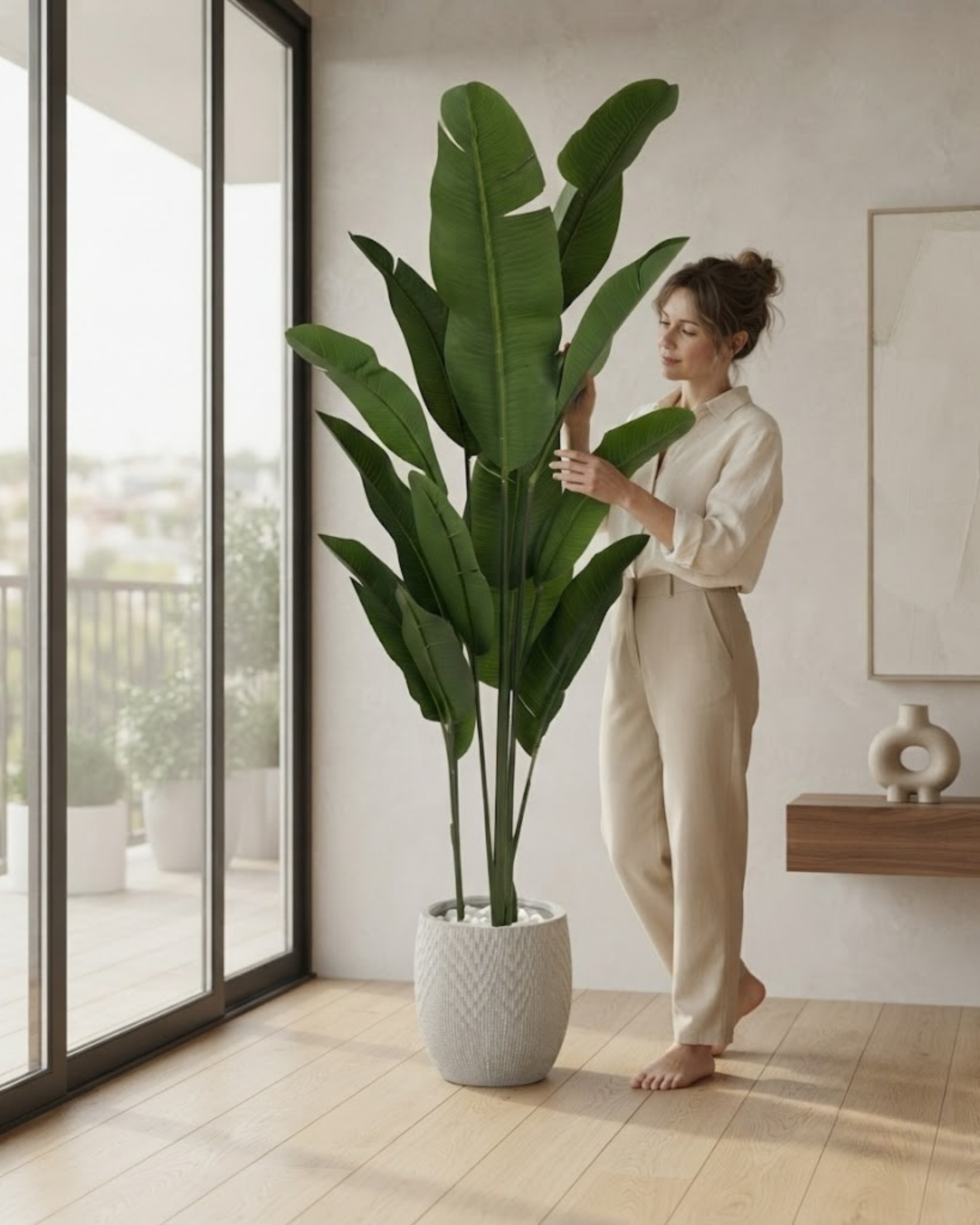 Premsons® Artificial Tall Green Foliage Plant with Modern Planter
