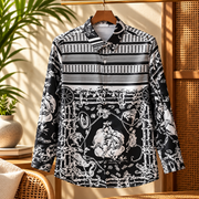 Premsons® Men's Printed Full Sleeve Button-Down Casual Shirt Black & White