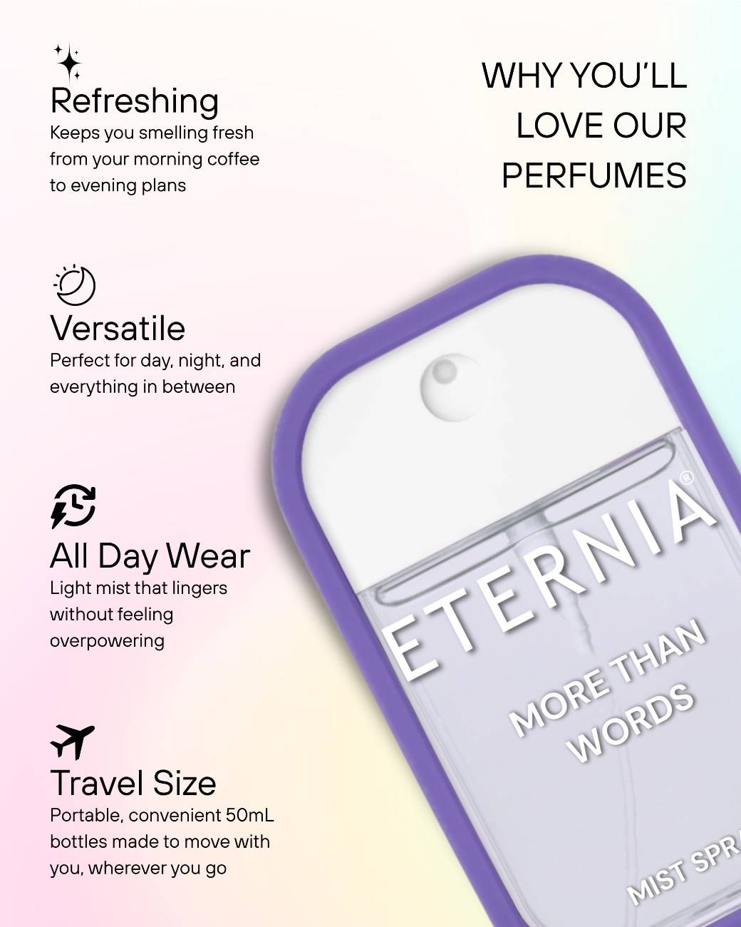 Eternia® More Than Words Perfume Mist Spray – Fruity, Floral & Oriental Notes | Long-Lasting 50ml Unisex Fragrance Spray