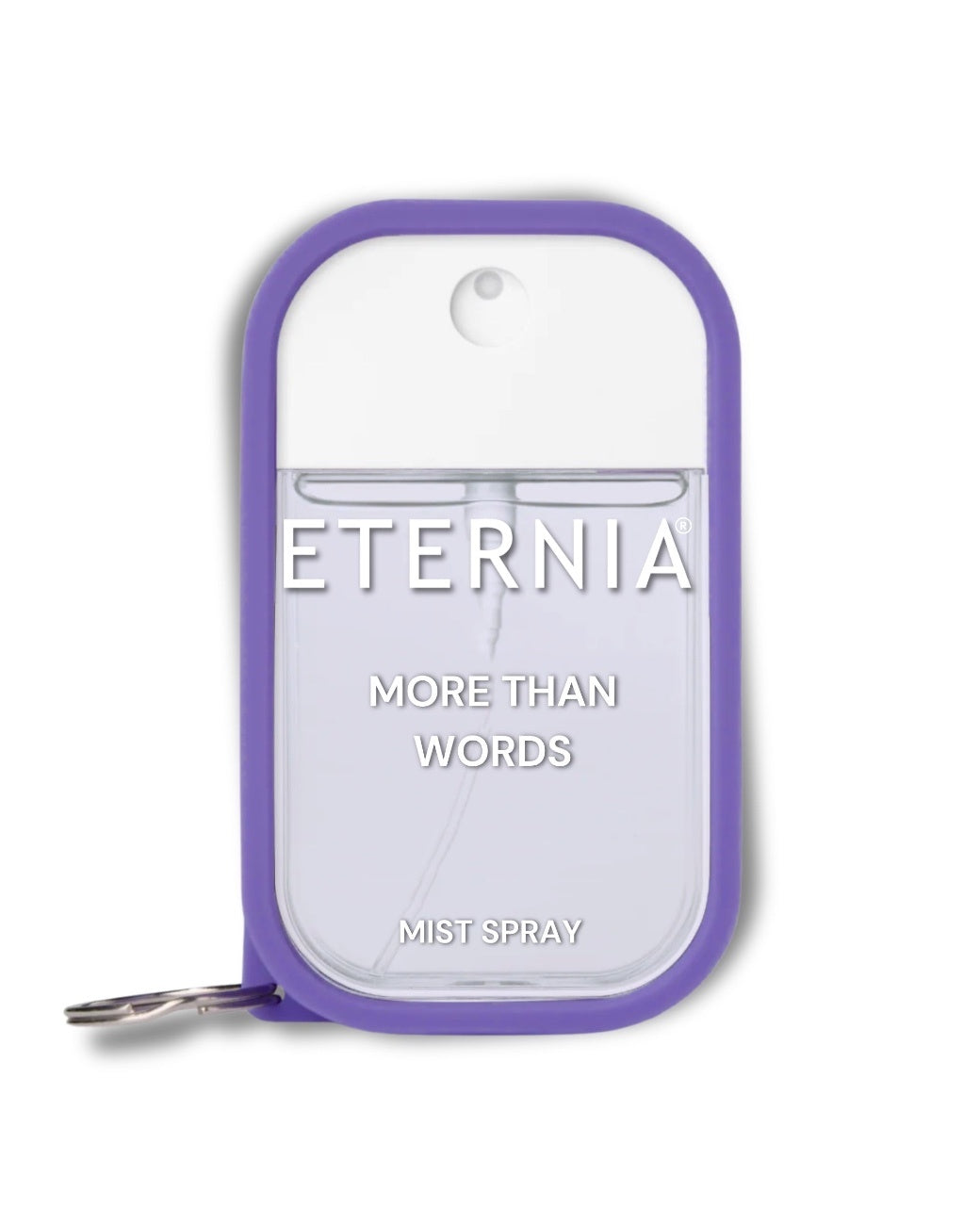 ETERNIA mist spray packaging with purple border on a white background
