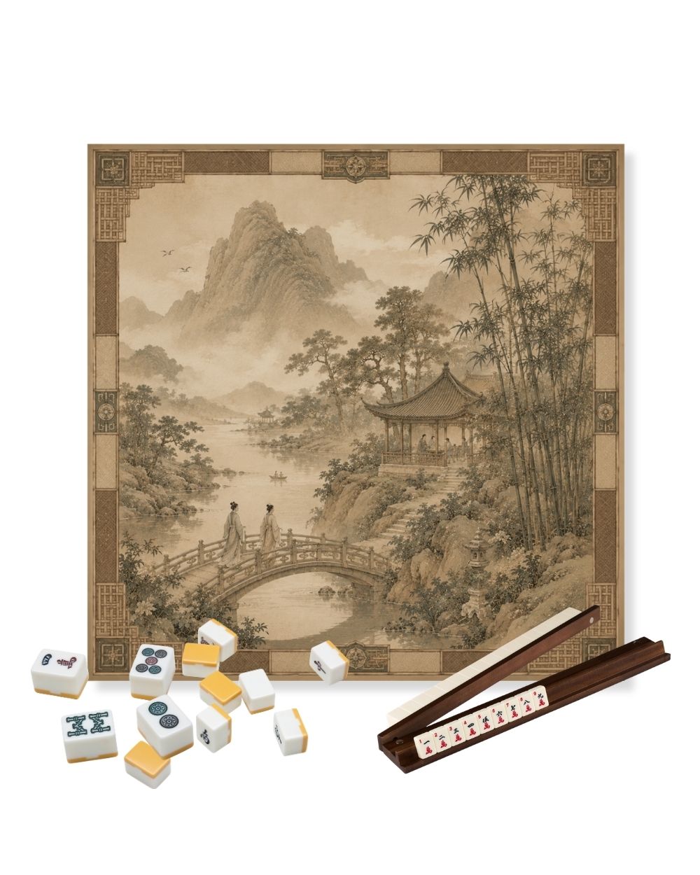 Premsons® Morning Mist in Huangshan Mahjong Table Mat – Premium Anti-Slip Square Gaming & Decorative Mat - 23 x 23 inch - Versatile Non-Slip Play Surface