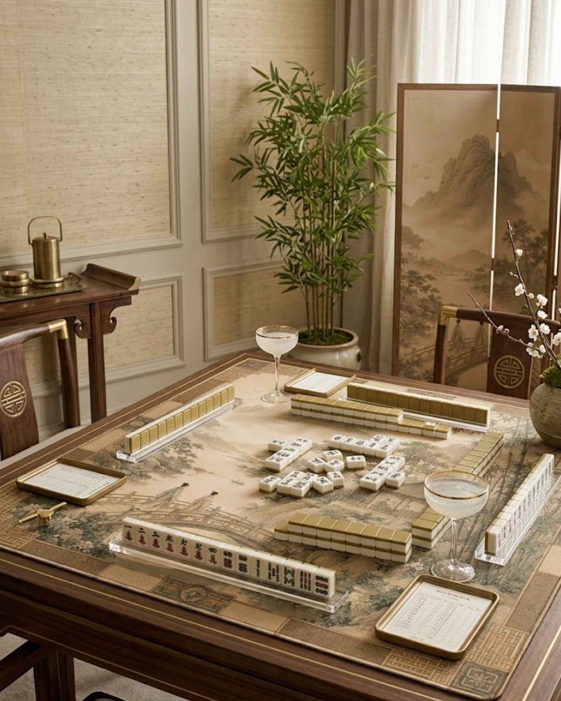 Square decorative gaming table mat with patterned center and textured anti-slip surface