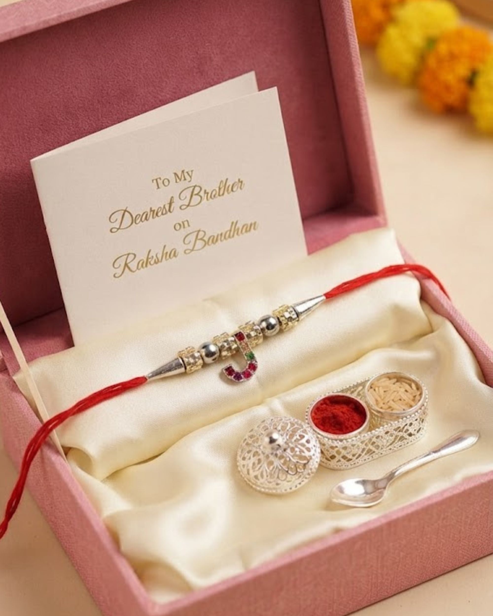 Premsons® Premium Alphabet Rakhi for Brother | Personalized Initial Letter Raksha Bandhan Rakhi with Multicolor Crystal Charm