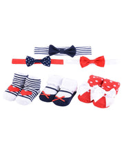 Premsons® Newborn Baby Girl Headband and Socks Gift Set – 6-Piece Red, White & Blue Outfit Accessories