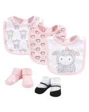 Premsons® Little Lamb Baby Girl Bib and Socks Set – Soft Cotton Newborn Gift Set