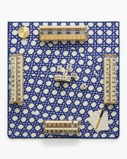 Premsons® Navy Geometric Mahjong Mat – Luxury Padded Mahjong Table Cover with Modern Bamboo Weave Pattern, Foldable Non-Slip Gaming Surface