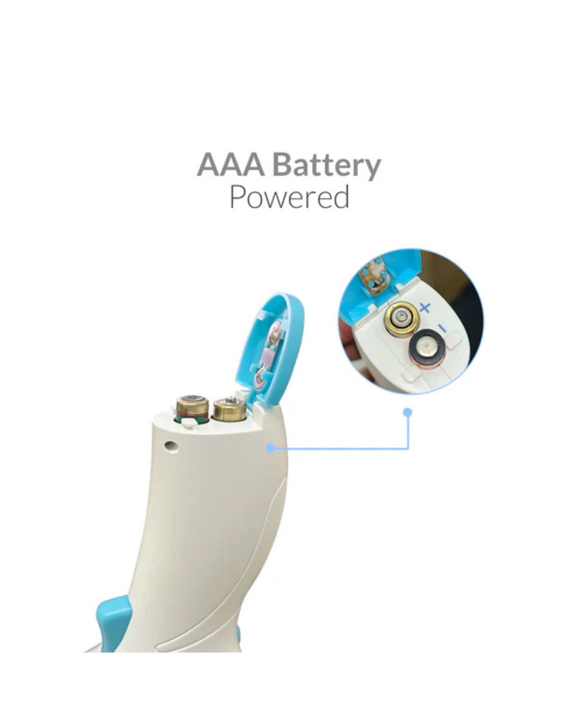 Thermometer gun with AAA battery power illustration
