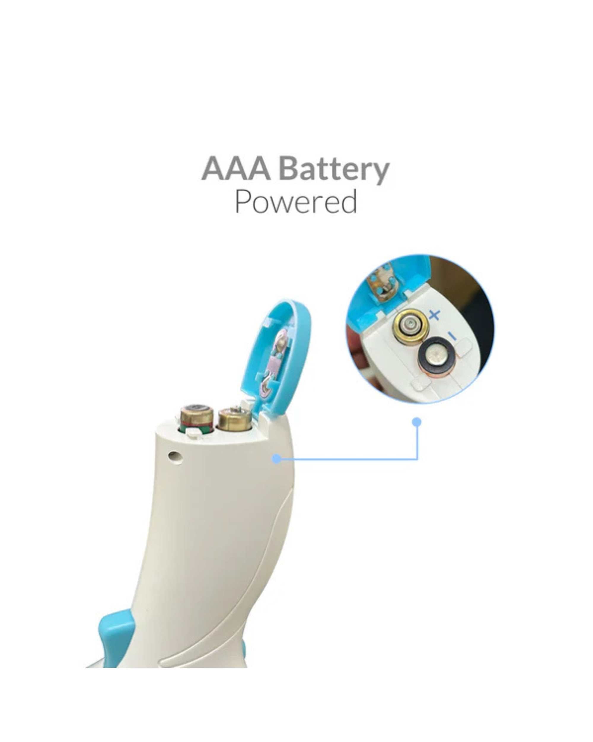 Thermometer gun with AAA battery power illustration