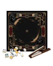 Square black mahjong table mat with gold ornate border and lion-themed corner details