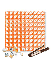 Premsons® Orange Geometric Mahjong Mat – Luxury Padded Mahjong Table Cover with Modern Bamboo Weave Pattern, Foldable Non-Slip Gaming Surface