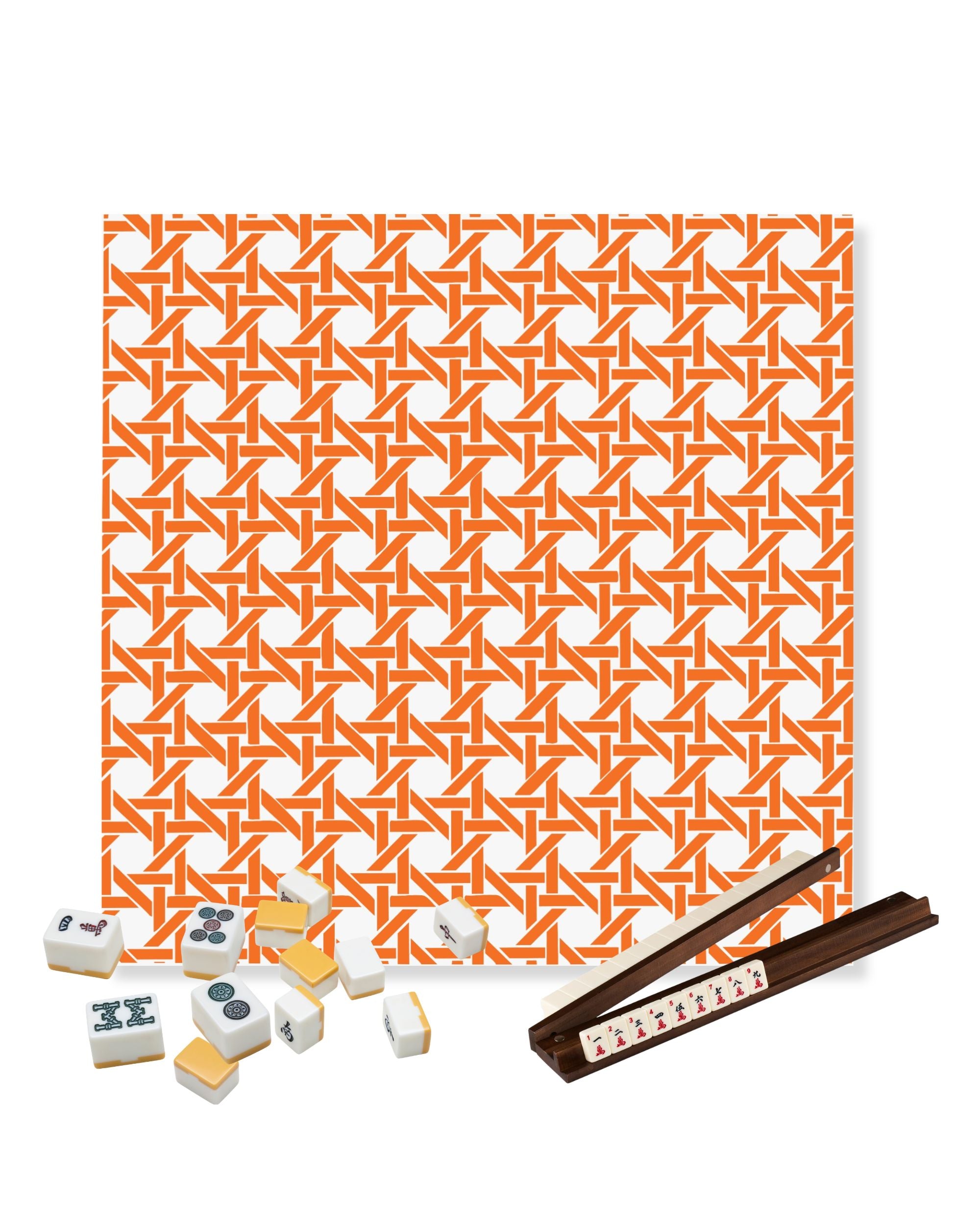Premsons® Orange Geometric Mahjong Mat – Luxury Padded Mahjong Table Cover with Modern Bamboo Weave Pattern, Foldable Non-Slip Gaming Surface
