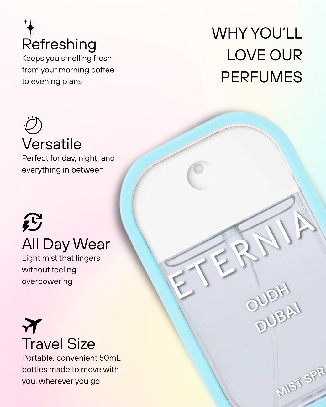 Eternia® Oud Dubai Perfume Mist Spray – Exotic Oud, Spices & Amber | Long-Lasting 50ml Unisex Fragrance Spray