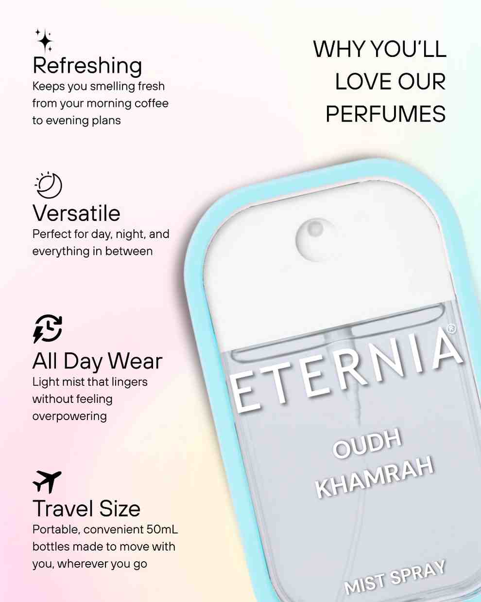 Eternia® Oudh Khamrah Perfume Mist Spray – Cinnamon, Nutmeg, Vanilla & Dates | Long-Lasting 50ml Fragrance Spray