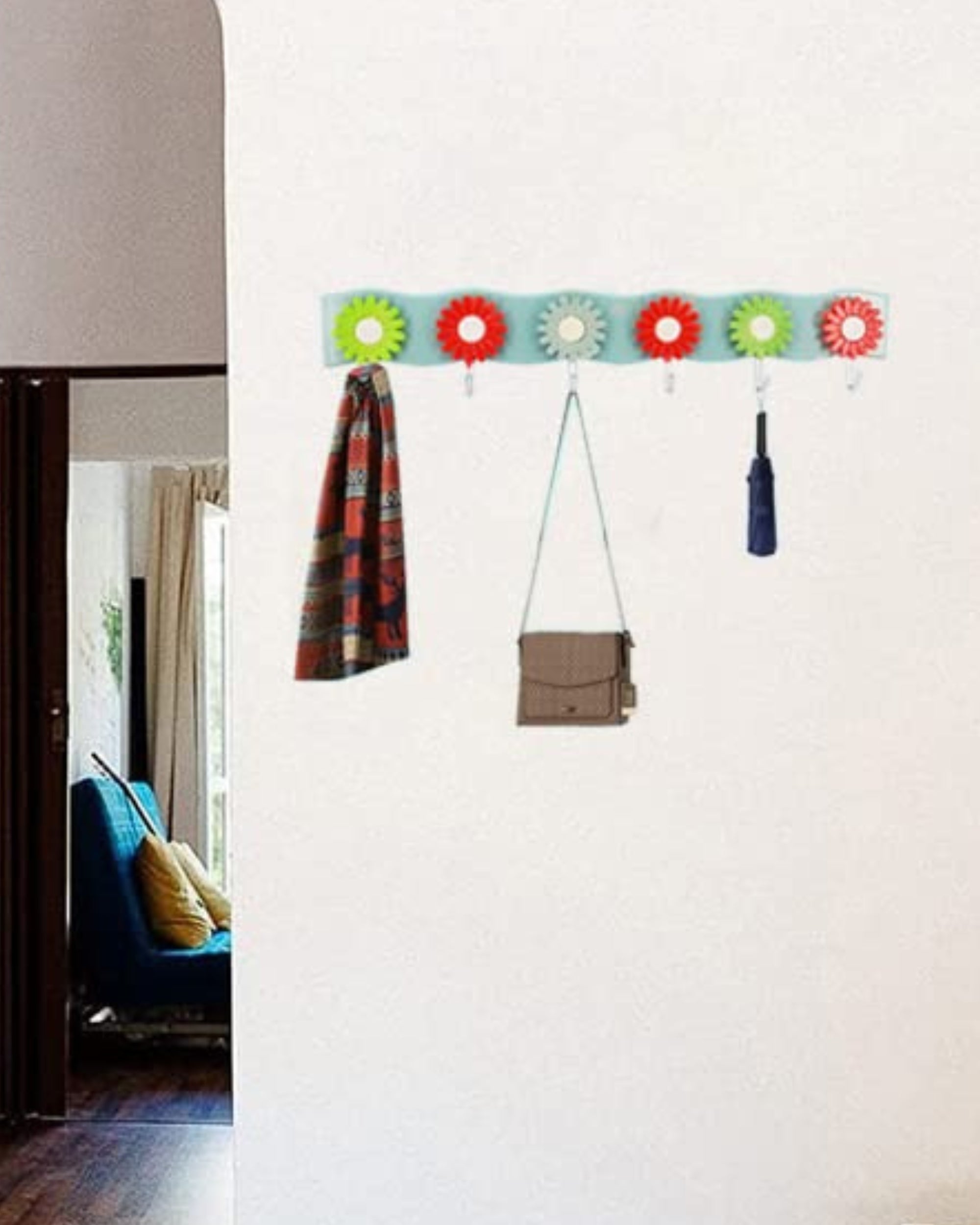 Premsons® Wall-Mounted 6-Hook Floral Rack – Stylish Organizer for Coats, Towels, Hats, Keys & More | Multipurpose Home Storage for Entryway, Bedroom, Kitchen & Bathroom