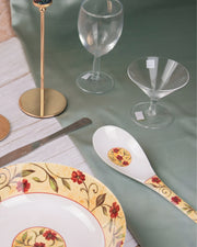 Premsons® Melamine Ladle Serving Spoon – White & Brown Floral Design | Elegant & Durable Dinnerware for Kitchen & Dining – Set of 6