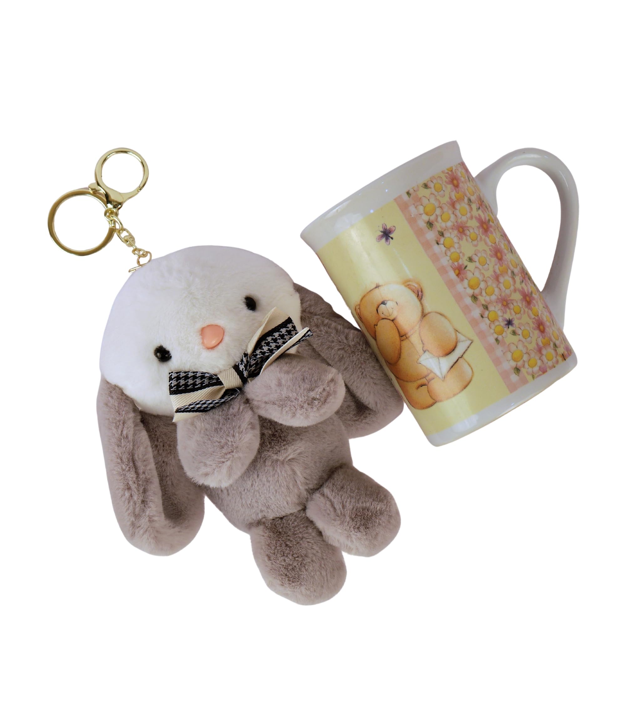 Premsons® Ceramic Tea & Coffee Mug with Cute Rabbit Soft Toy Keychain – Ideal Cup for Milk, Green Tea, Coffee & More | Perfect Gift for Birthday, Anniversary, Christmas – Home, Office, Kitchen Use