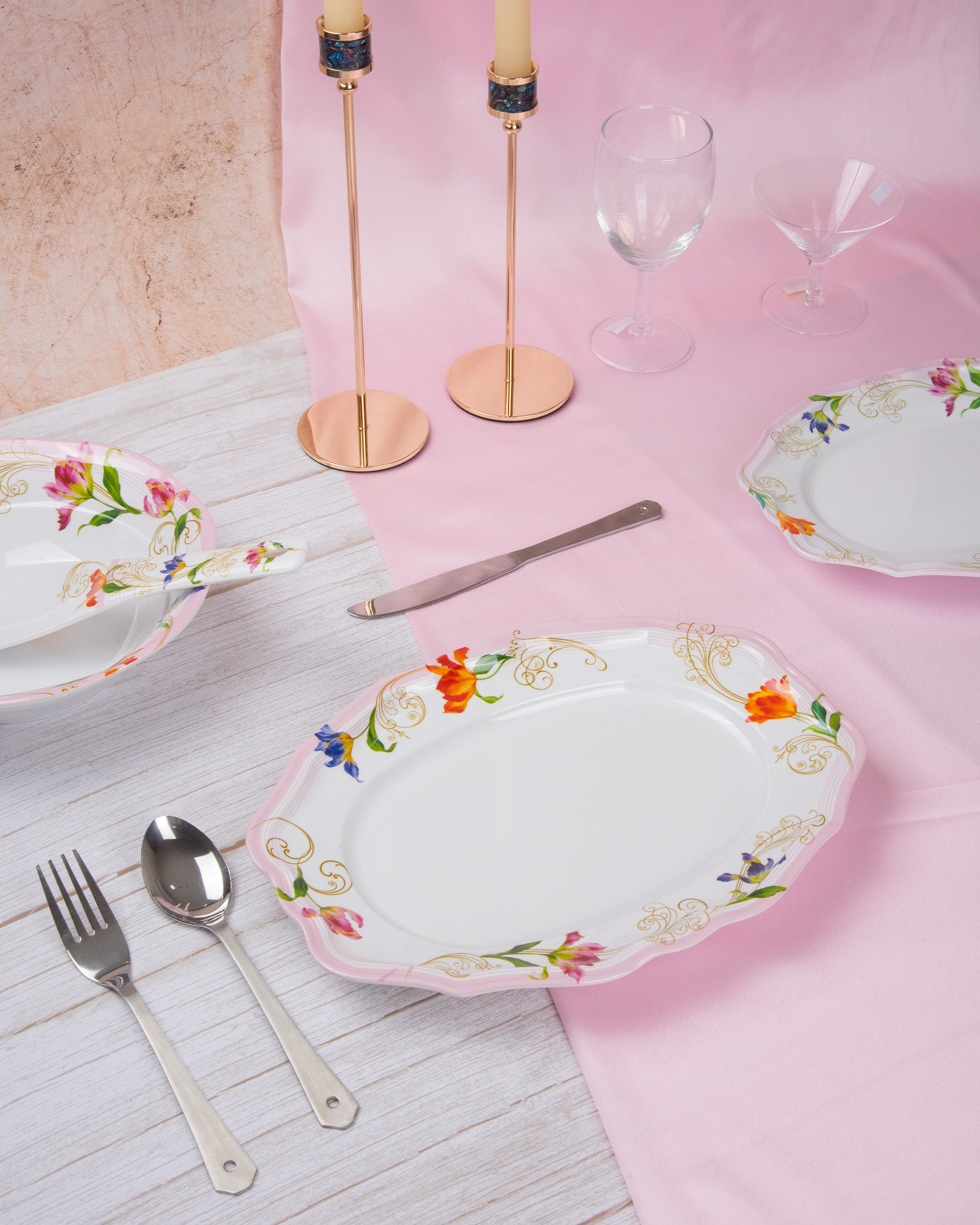 Premsons® 11.5" Oval Melamine Serving Plate – White Tulip Floral Print | Elegant & Durable Dinnerware for Kitchen & Dining – Set of 6