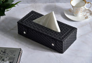 Premsons Bazaar® Woven Design Artificial Faux/Vegan Leatherette Rectangular Tissue Paper Box with Button for Dining Room, Kitchen, Bedroom, Car and Home Decor - Black
