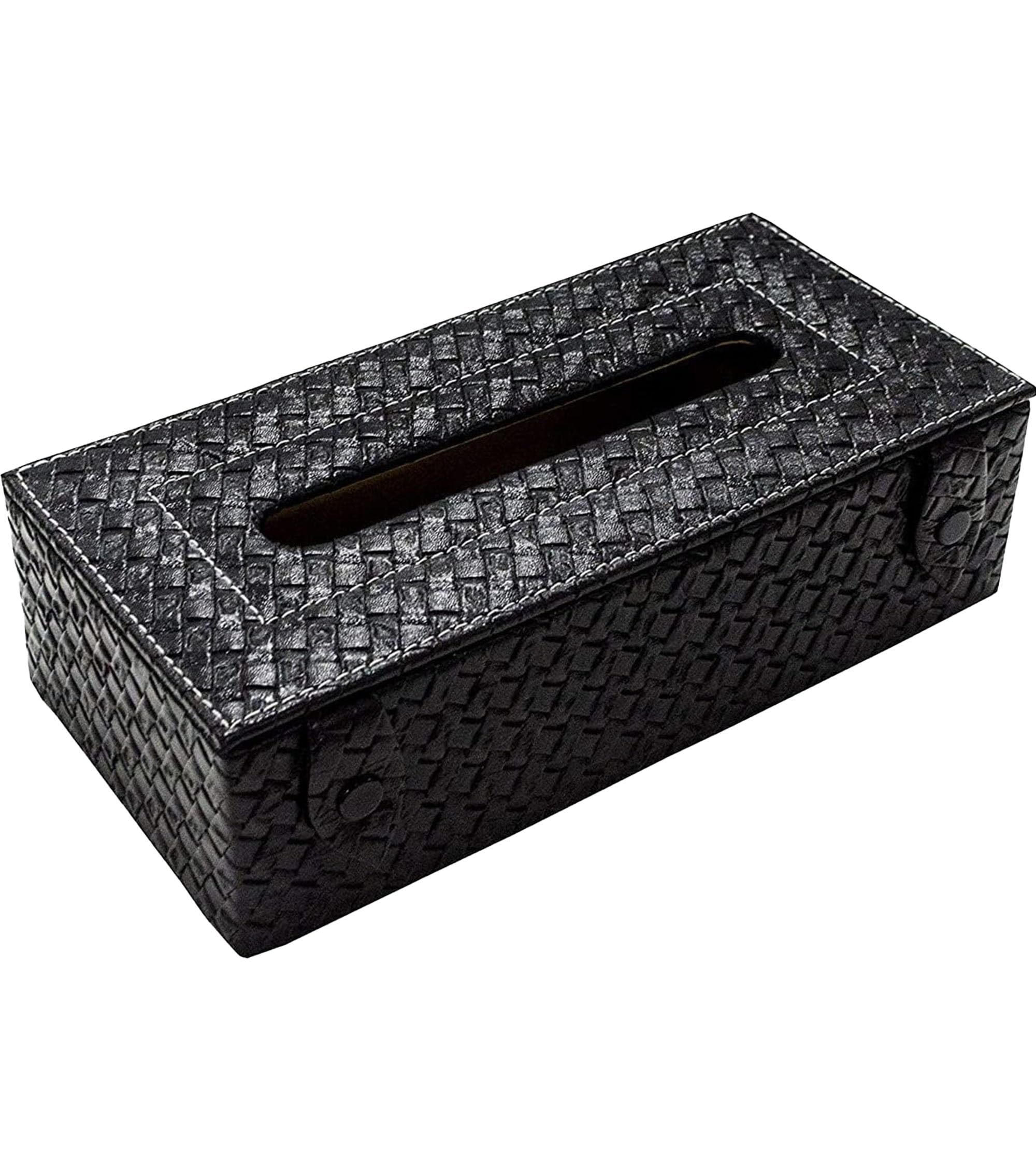 Premsons Bazaar® Woven Design Artificial Faux/Vegan Leatherette Rectangular Tissue Paper Box with Button for Dining Room, Kitchen, Bedroom, Car and Home Decor - Black