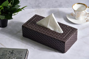Premsons® Woven Design Artificial Faux Vegan Leatherette Tissue Paper Box with Button for Dining Room Kitchen Bedroom Car and Home Decor - Rectangular - Brown