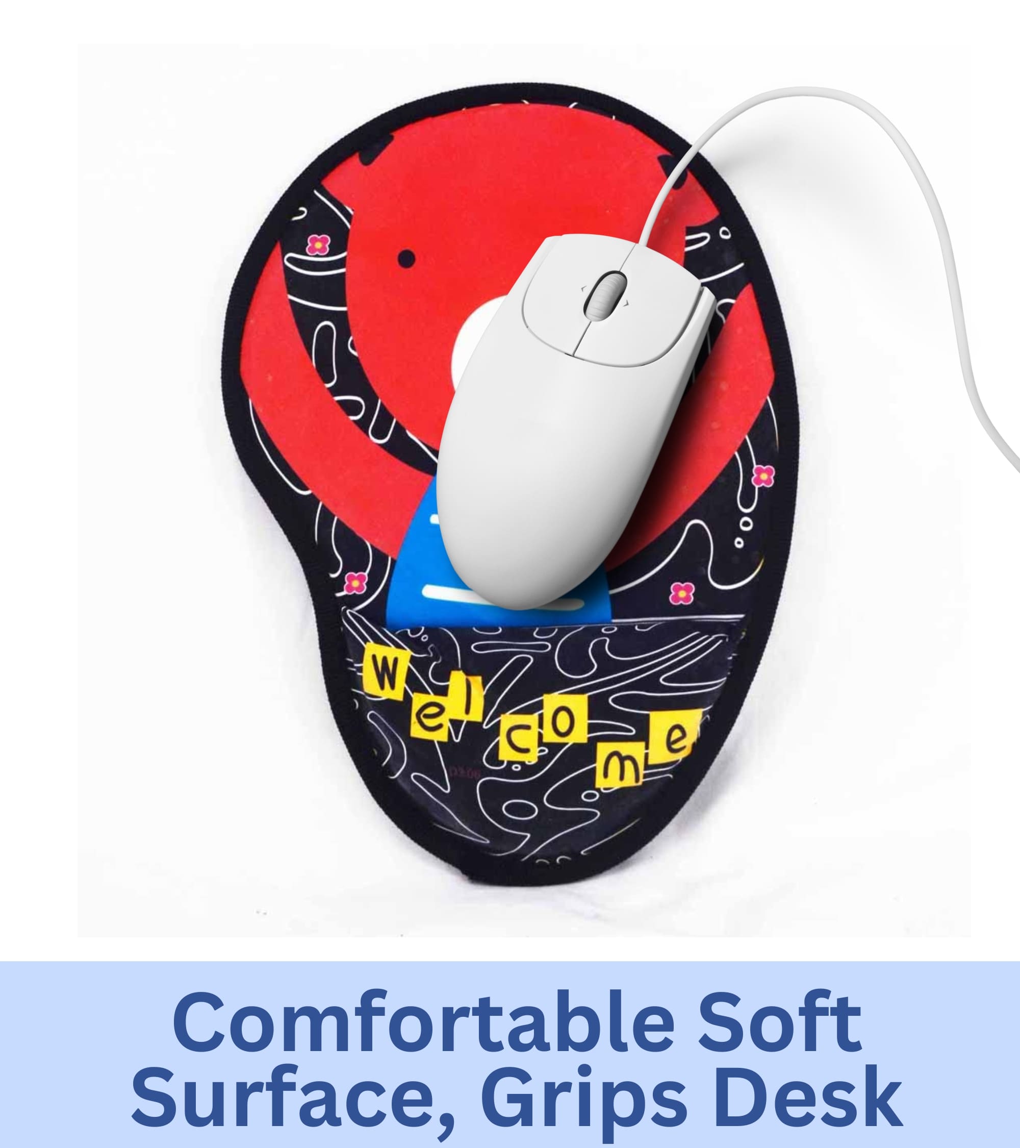 Premsons® Welcome Teddy Mouse Pad with Wrist Support, Ergonomic Gaming Mouse Pad, Portable Comfortable Mousepad for Computer, Laptop, Office & Home