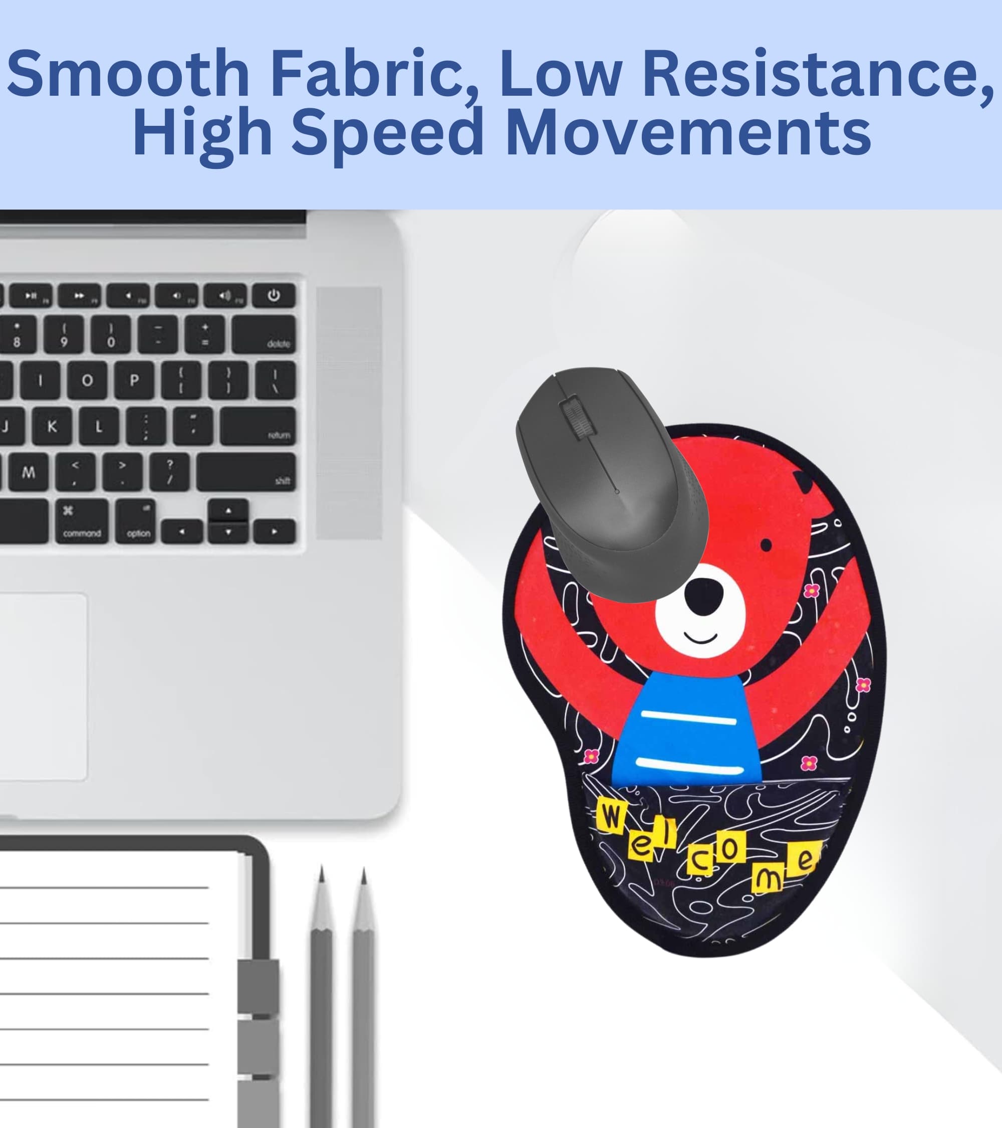 Premsons® Welcome Teddy Mouse Pad with Wrist Support, Ergonomic Gaming Mouse Pad, Portable Comfortable Mousepad for Computer, Laptop, Office & Home