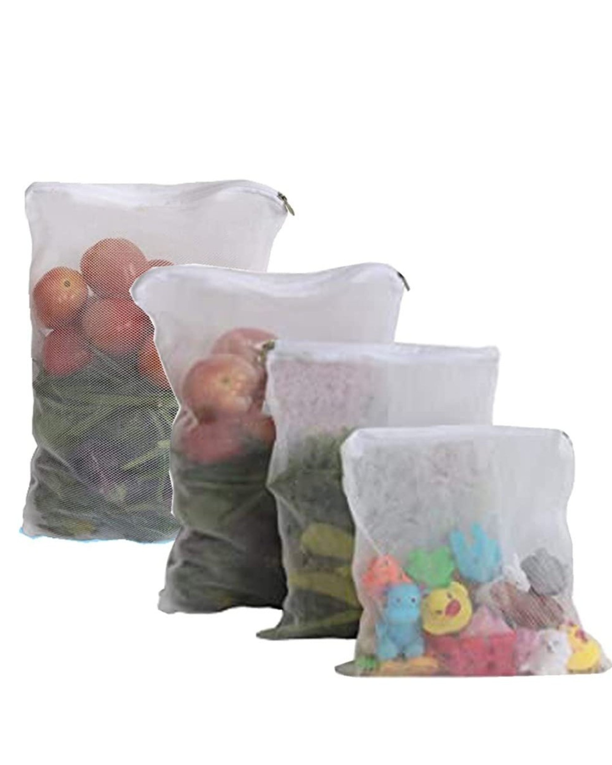 Premsons® Fridge Organiser - Reusable Layer Mesh Net Multipurpose Vegetable Bags for Fridge Storage - Kitchen Storage Bags Organizer with Sturdy Zipper - Pack of 8-2 pcs per size - White