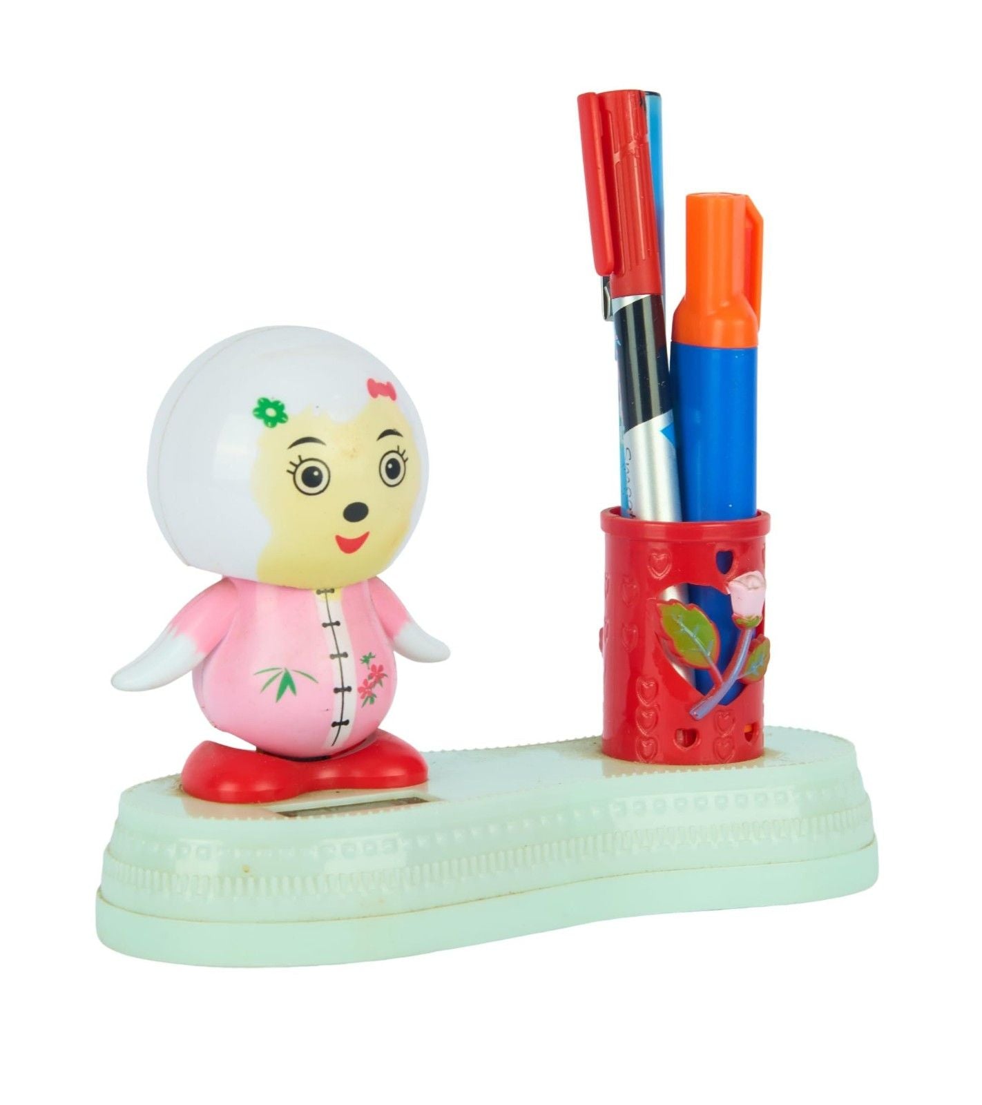 Premsons® Happy Girl Bobblehead with Pen Holder – Cheerful Desk Organizer for Office, Kitchen, School