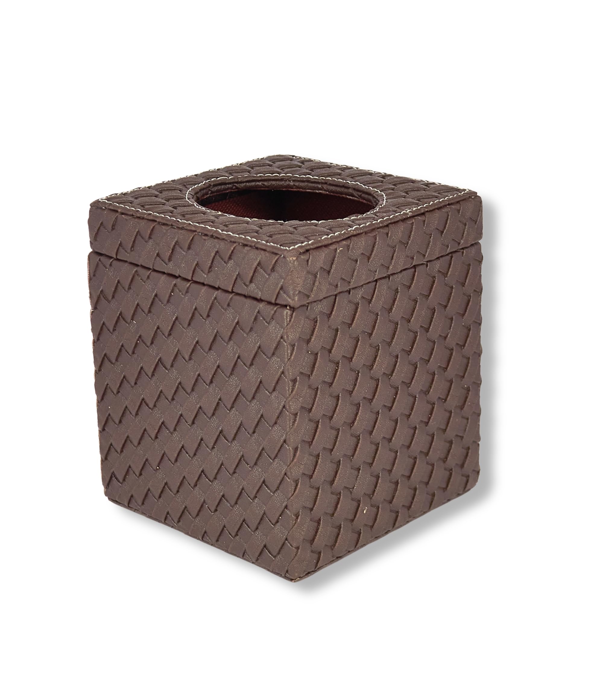 Premsons® Woven Design Artificial Faux Vegan Leatherette Tissue Paper Box with Button for Dining Room Kitchen Bedroom Car and Home Decor - Square - Brown
